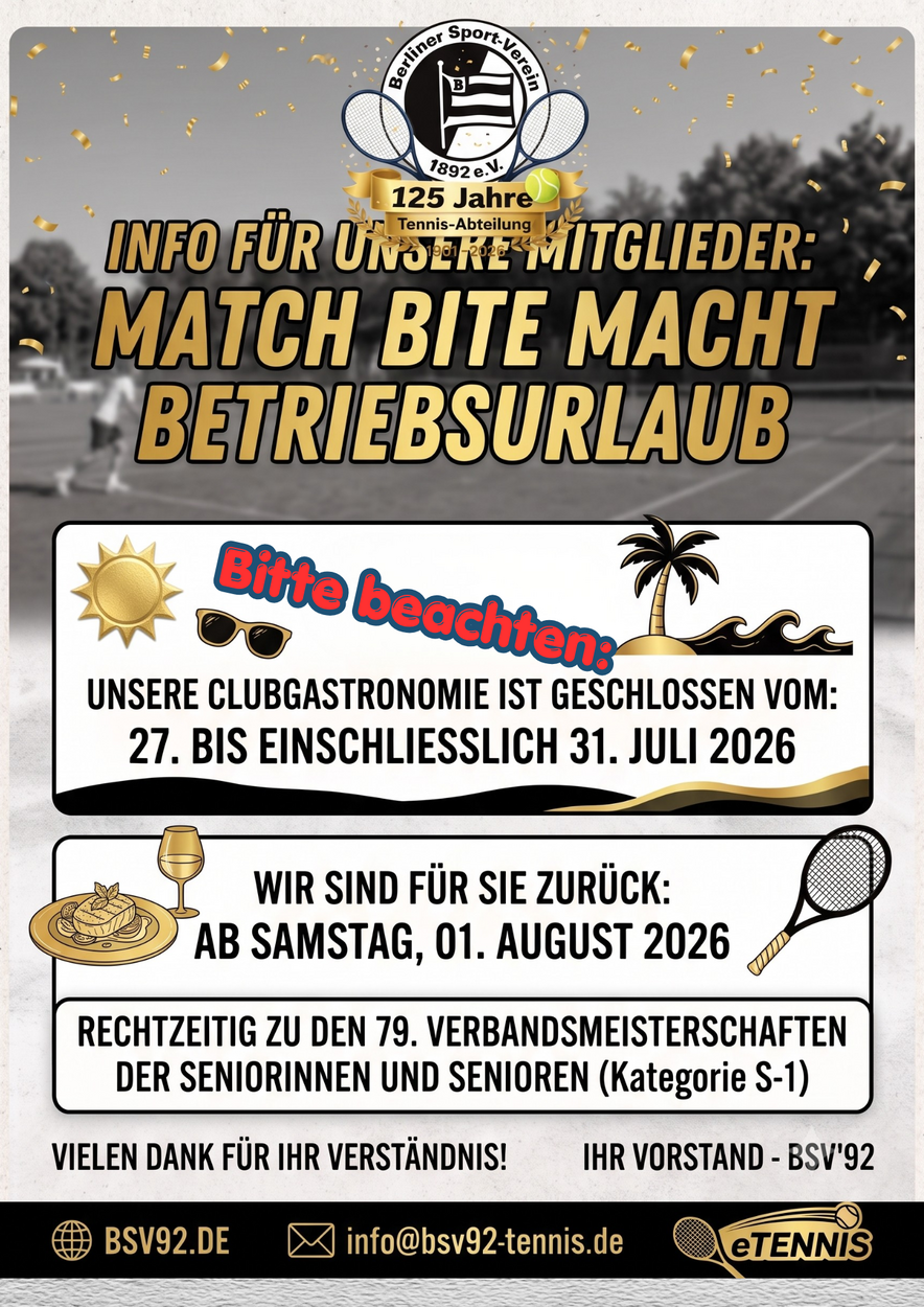 Betriebsferien unserer Clubgastronomie
